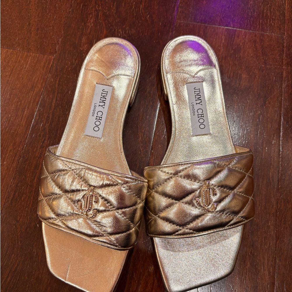 Jimmy Choo Gold Slide Sandals size 39
